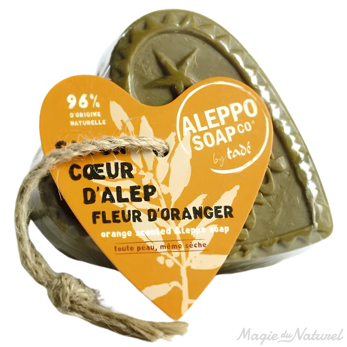 Savon d’Alep en forme de cœur Tadé 150 g, parfum fleur d’oranger