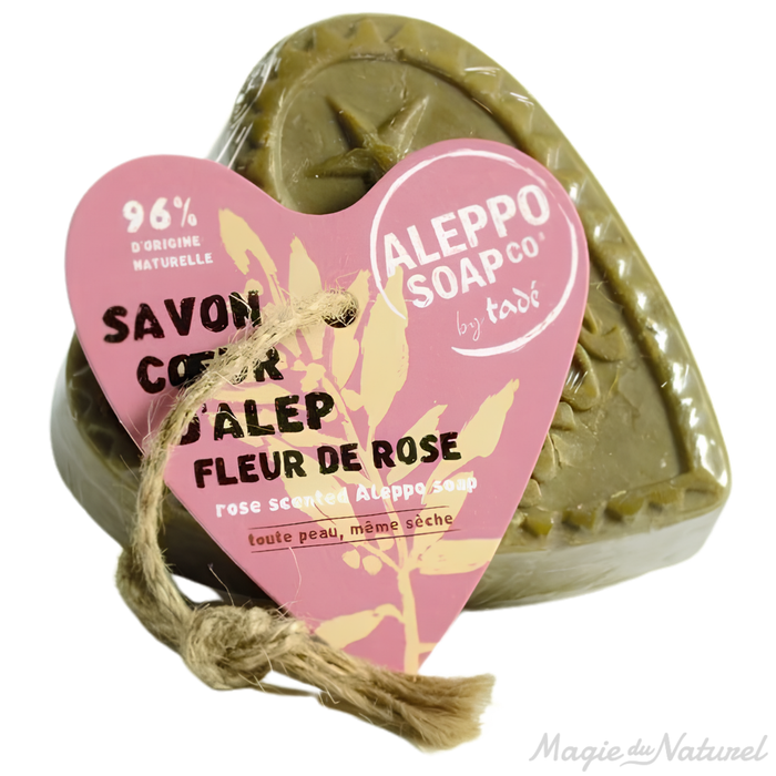 Savon d’Alep en forme de cœur Tadé 150 g, parfum fleur de rose