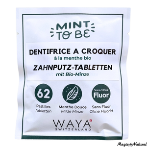 Dentifrice à croquer à la menthe douce (62 pastilles) - SANS fluor l Waya Cosmetics l La Magie du Naturel l SUISSE